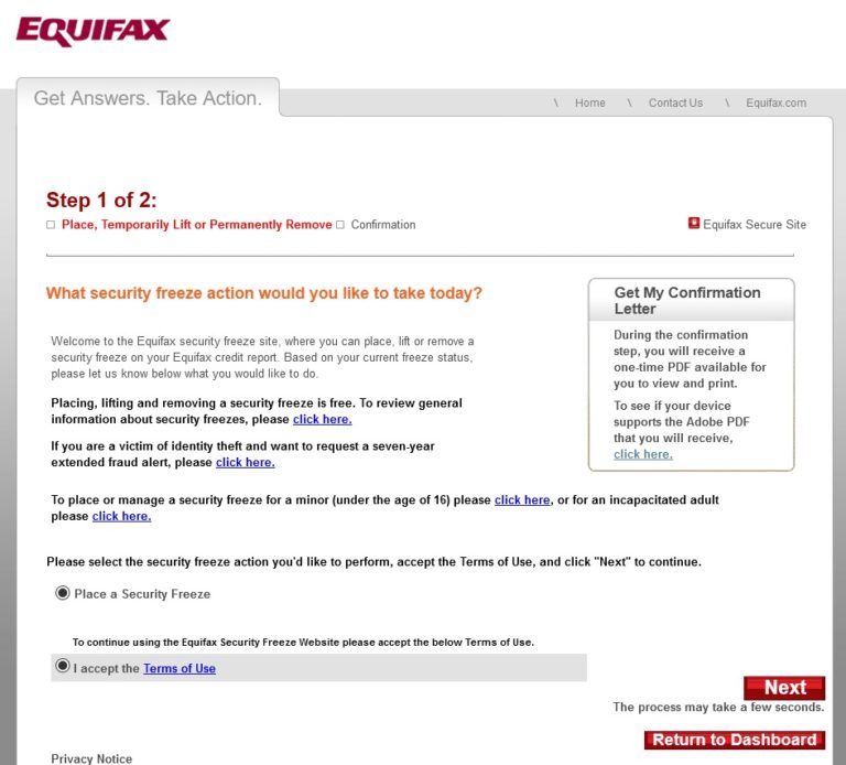 equifax security freeze submit in writing